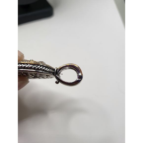 Vintage Two-Tone Pendant Necklace w/ Clear Stones & Adjustable Chain - Picture 10 of 11